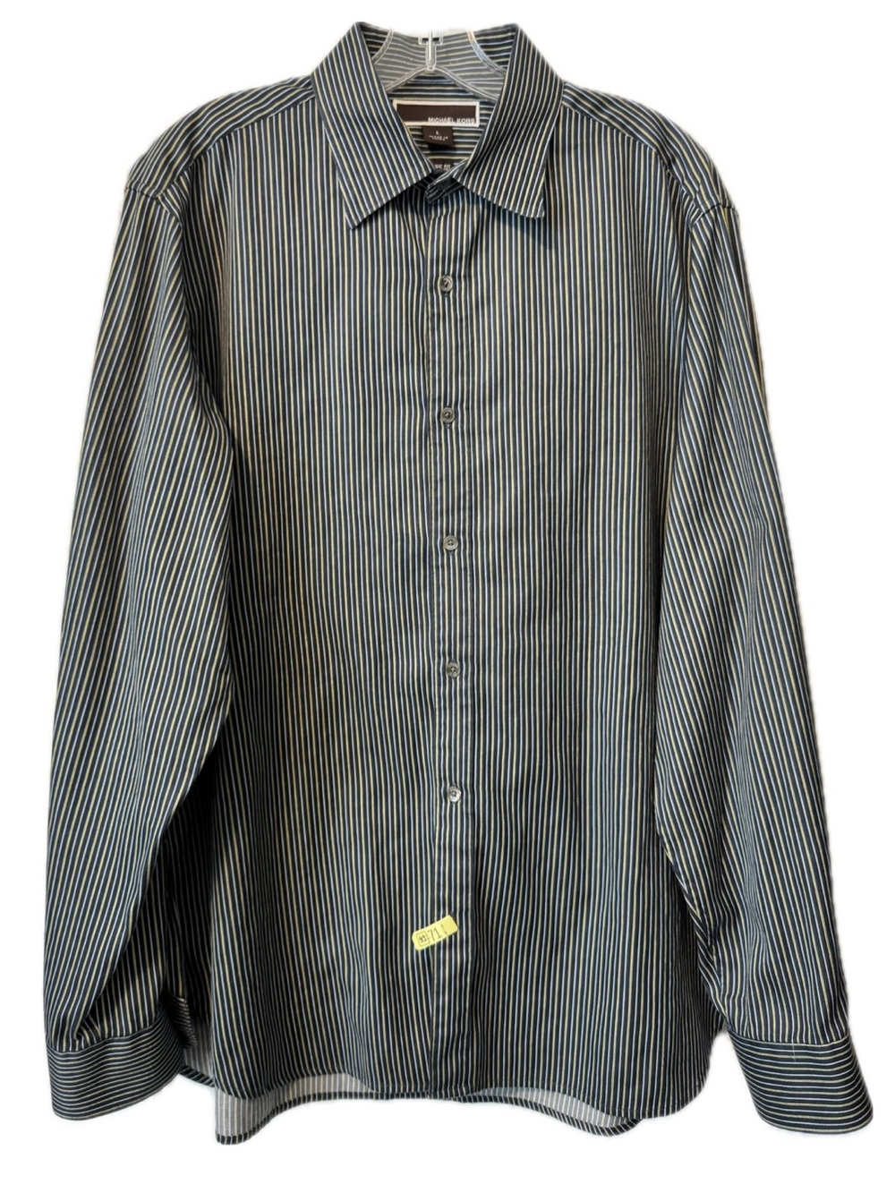 Michael Kors Mens Classic Fit Striped Button Down Shirt Size Large Cotton